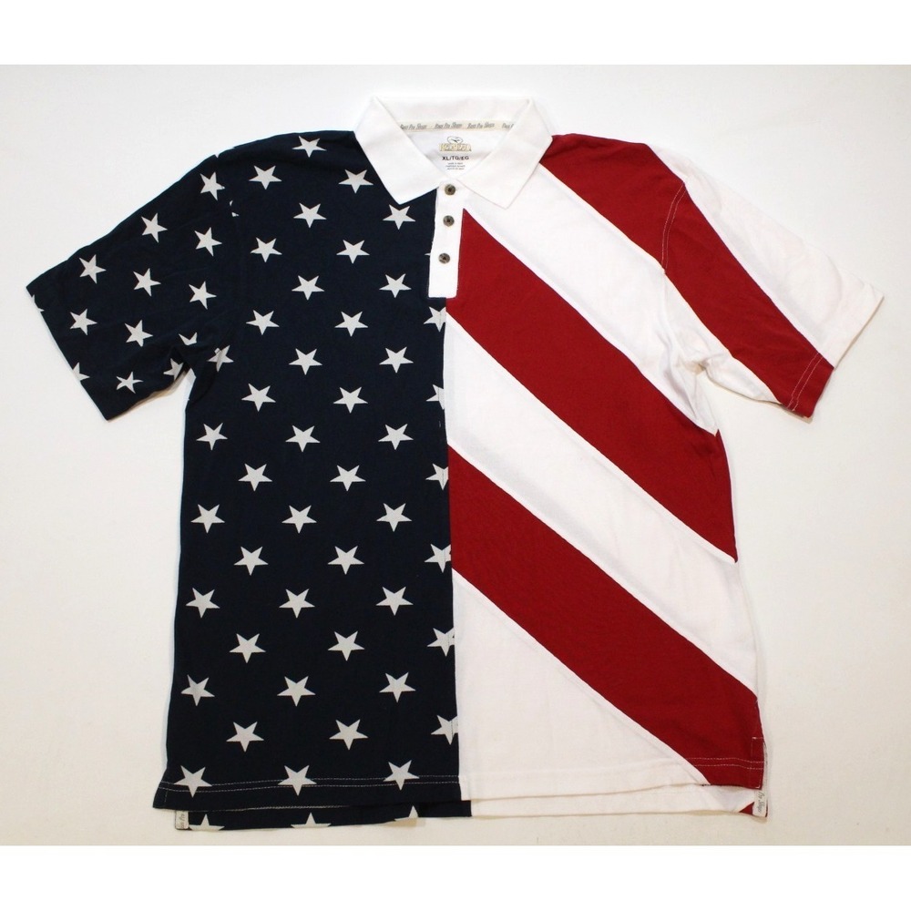 Redhead Men Polo Shirt Red White Blue Retro American Flag Short Sleeve Size‎ XL